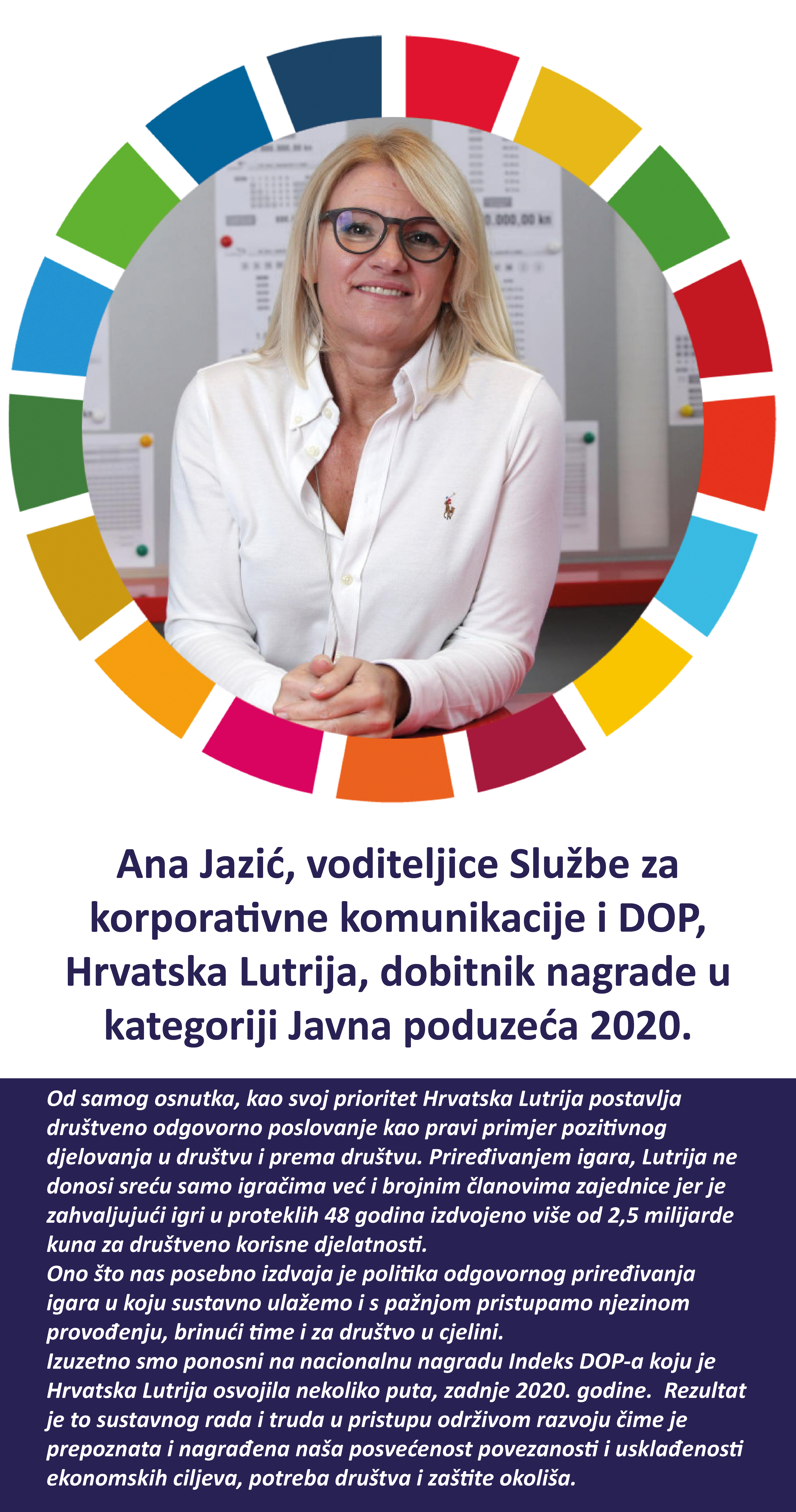Ana Jazić, voditeljice Službe za korporativne komunikacije i DOP - Hrvatska Lutrija