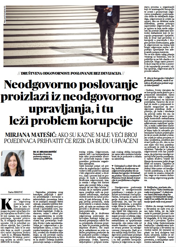 Neodgovorno poslovanje proizlazi iz neodgovornog upravljanja, i tu leži problem korupcije