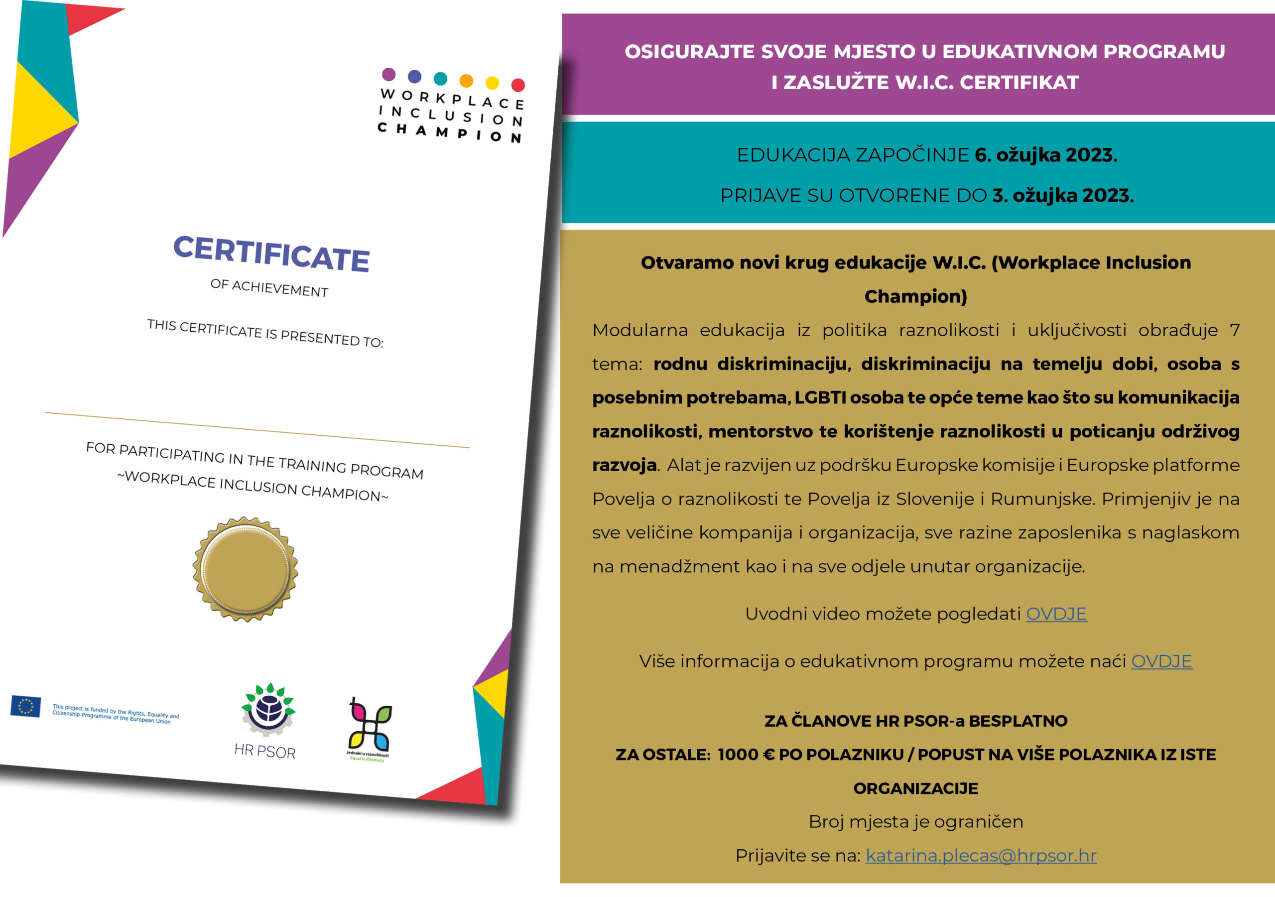 Otvaramo novi krug edukacije W.I.C. (Workplace Inclusion Champion)