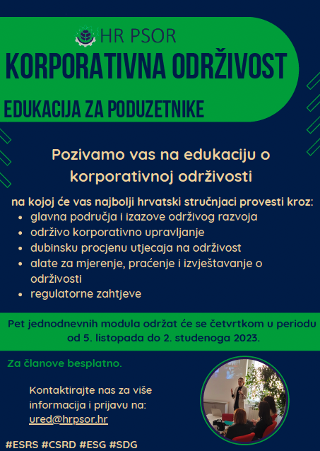 Pozivamo vas na edukaciju u organizaciji HR PSOR-a: KORPORATIVNA ODRŽIVOST